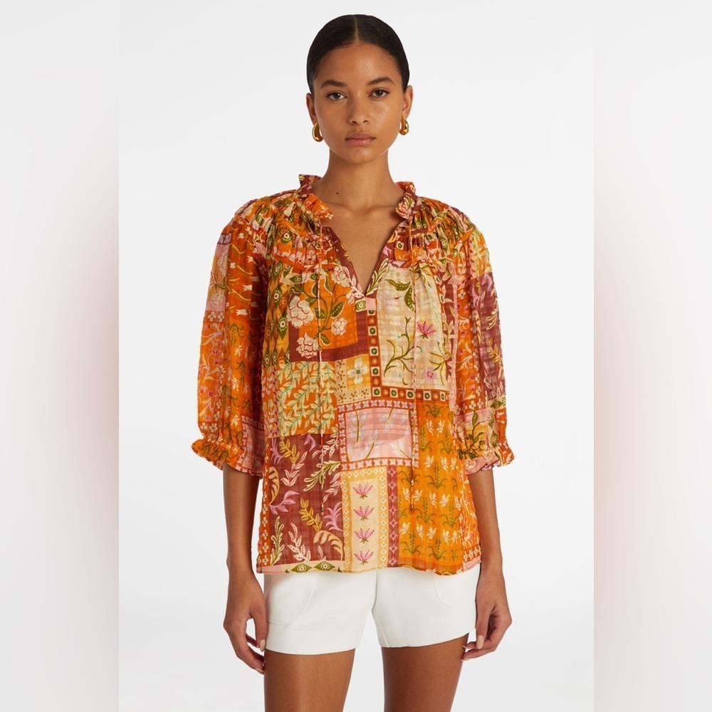 Marie Oliver Blouse Orange Poppy Patchwork Finley‎ Top